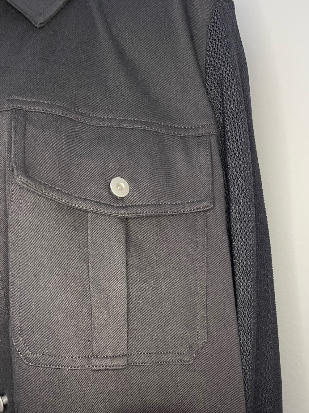 Grey By Jhoan Sebastian Grey Woman’s 2X Knit Denim Moto Jacket Black Mesh Sleeve - Picture 8 of 12